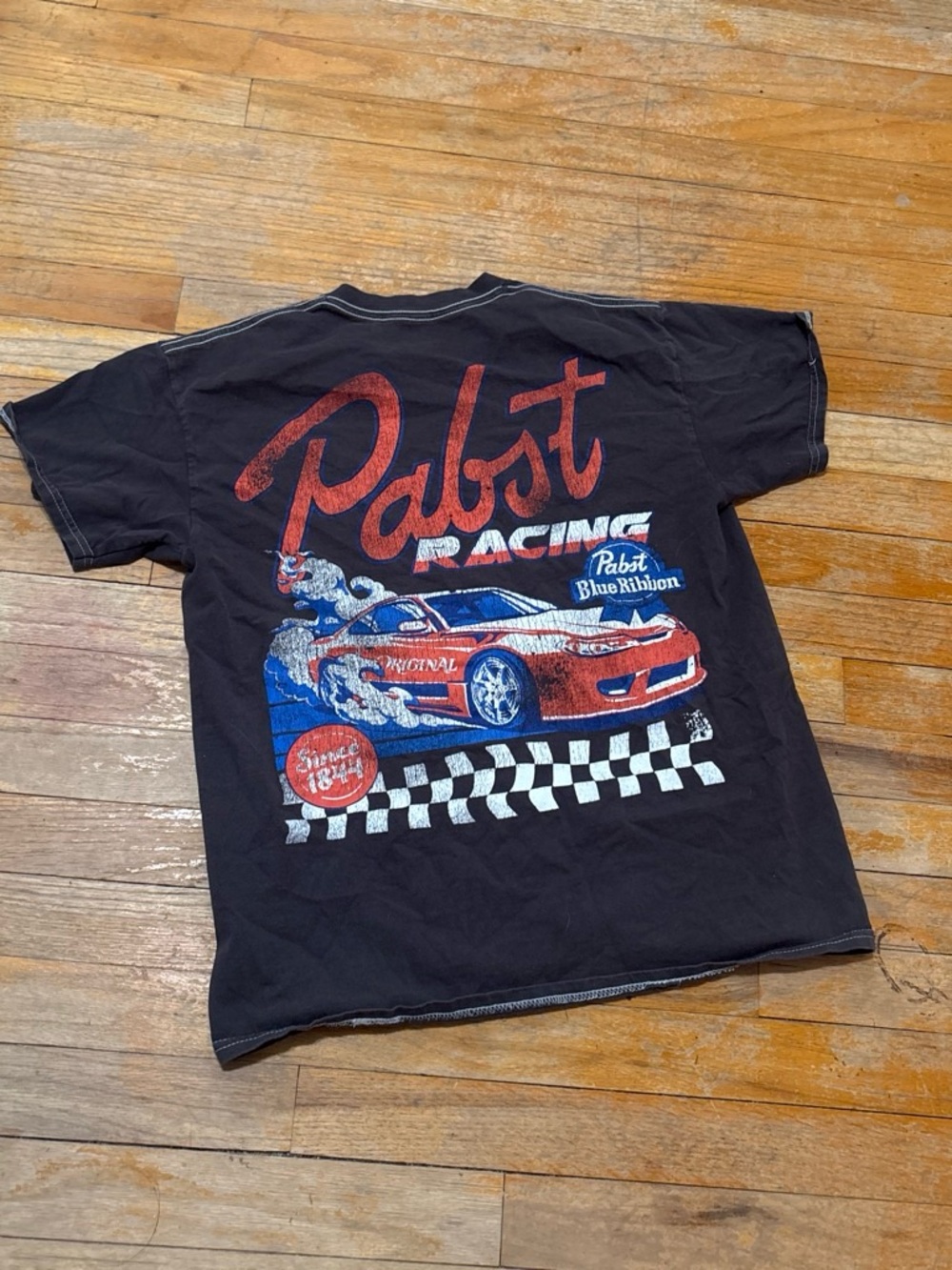 Pabst Racing Kids Graphic Tee - Black with Red & Blue Print
